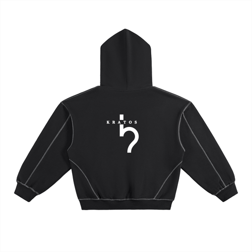 Contrast-Stitched Boxy Fleece Hoodie