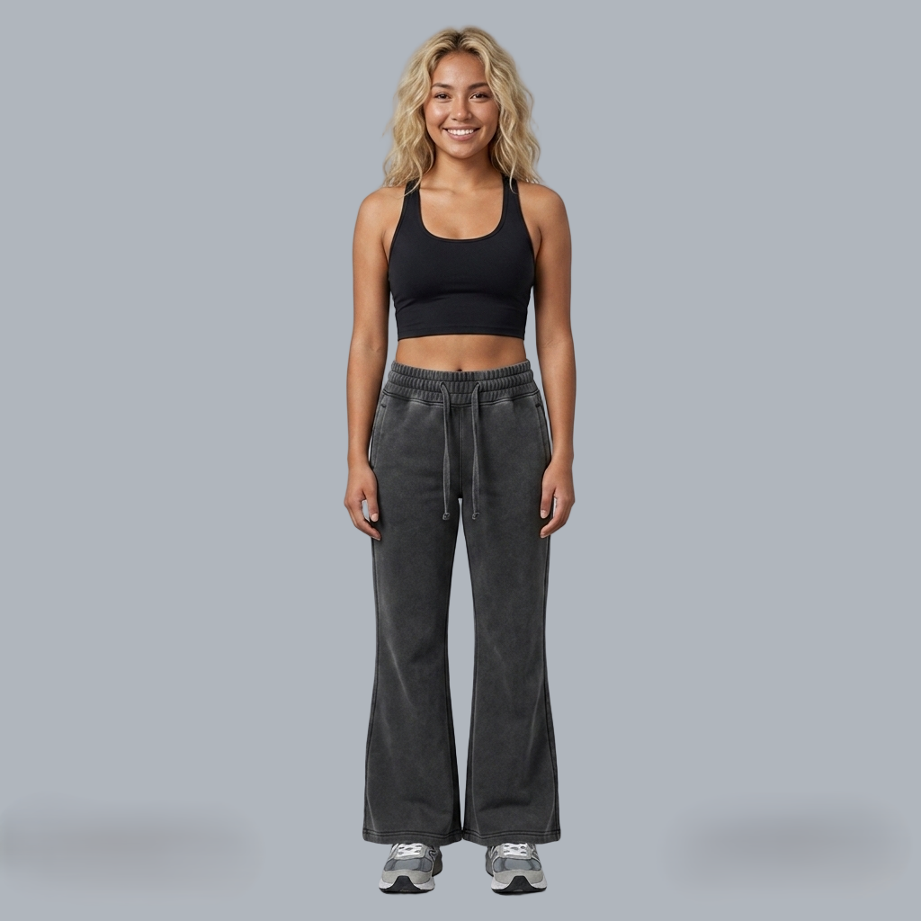 Women's Vintage Washed Flared Fleece Pants