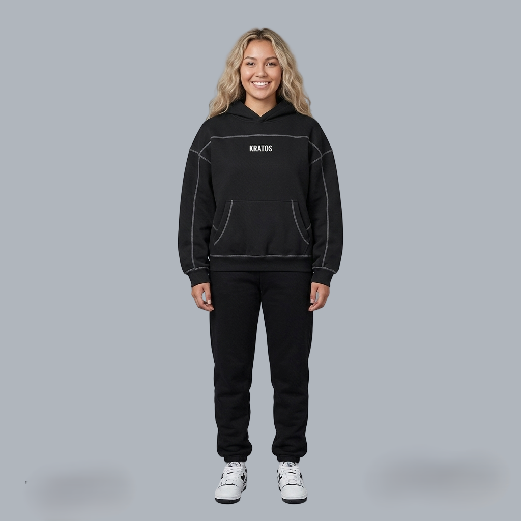Unisex Contrast-Stitched Boxy Fleece Hoodie